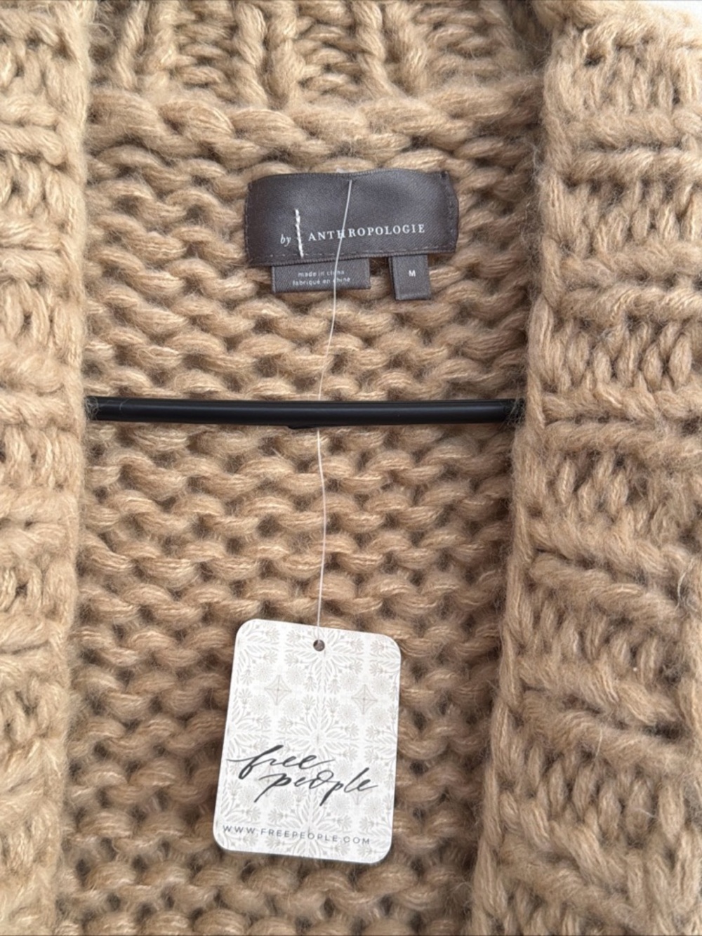 Anthropologie Beige and Lavender Chunky Knit Colorblock Cardigan - Picture 5 of 13